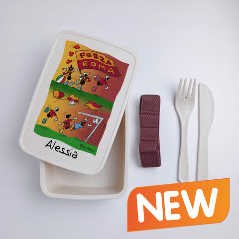 Scatola Porta Pranzo con Fascia Porta Posate Personalizzata soggetto "Forza Roma"