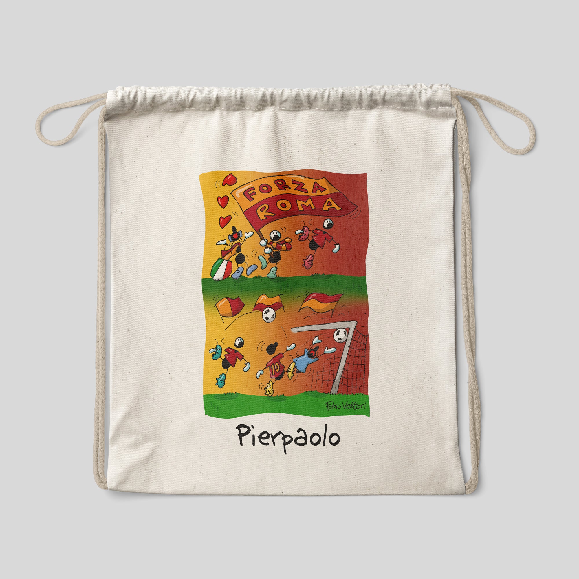 Personalized cotton backpack bag with "Forza Roma" theme
