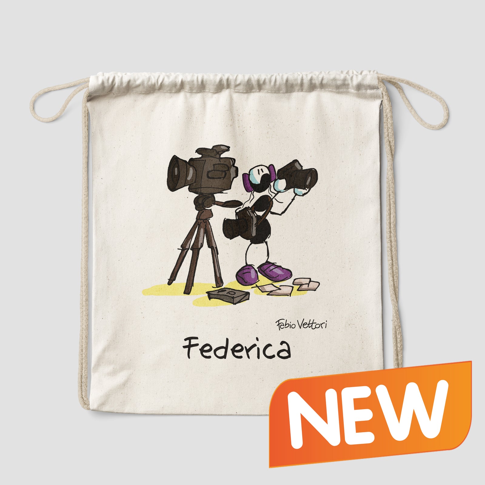 Sacca zaino personalizzata in cotone soggetto "Fotografi"