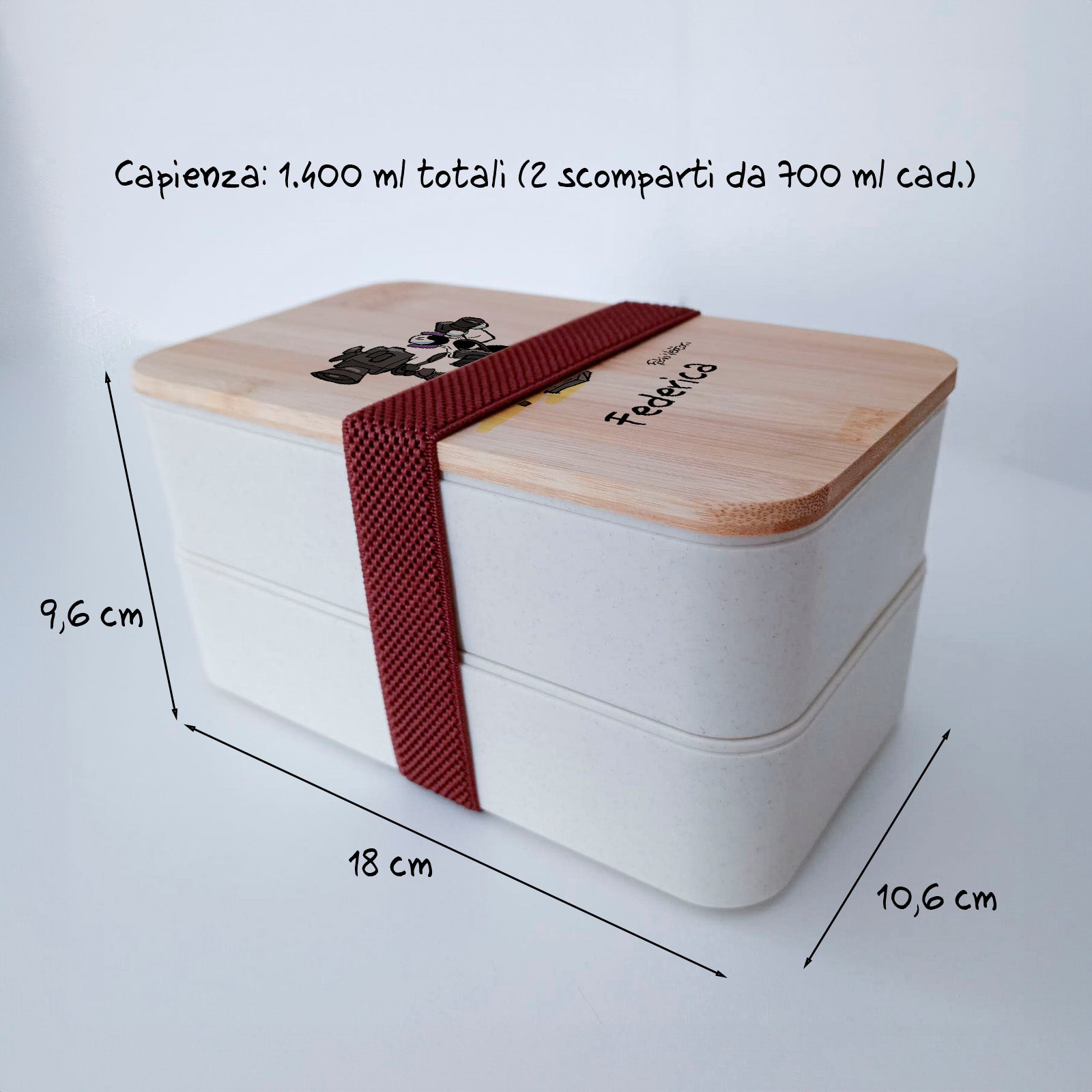 Scatola Porta Pranzo con coperchio in bambù e Posate Personalizzata soggetto "Fotografi"