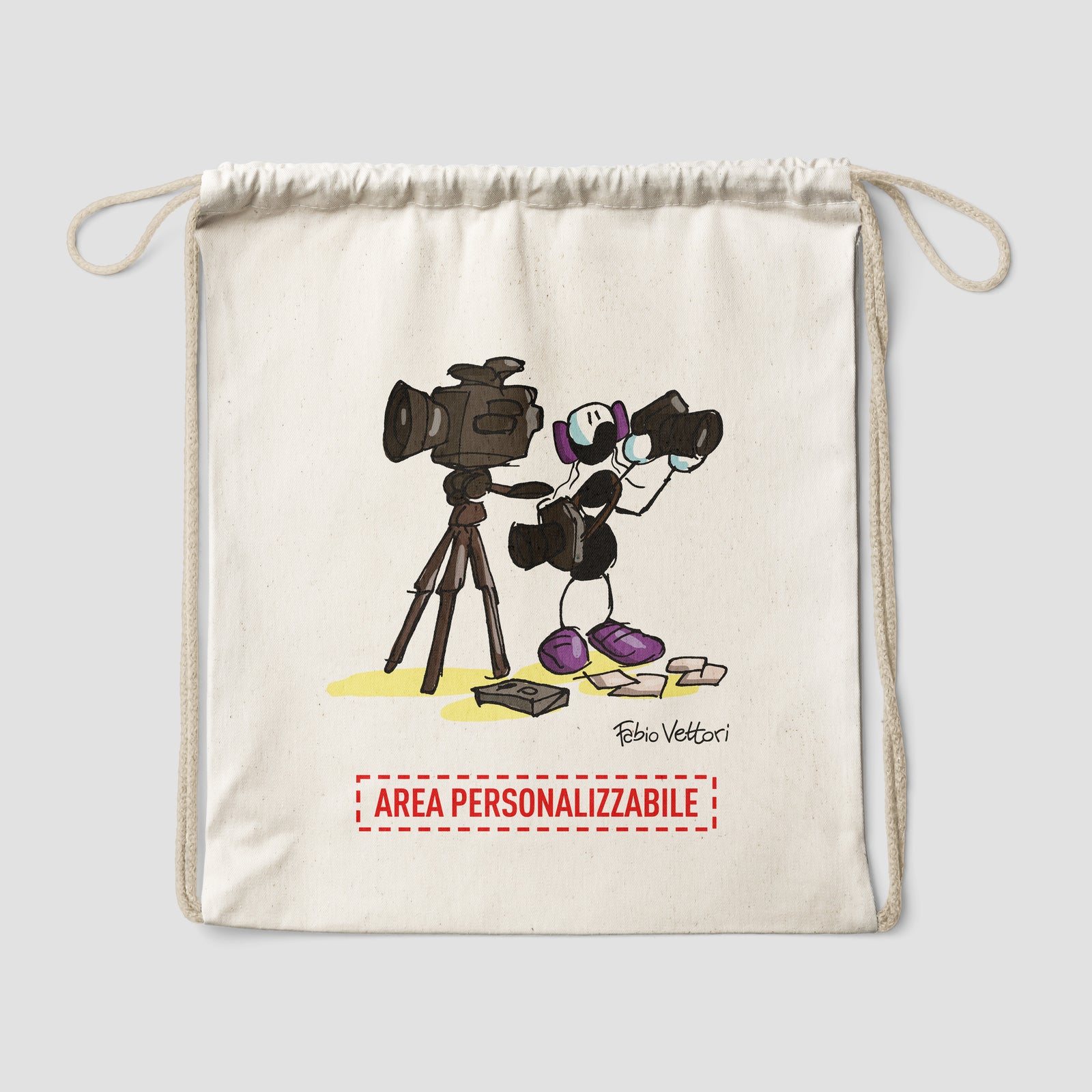 Sacca zaino personalizzata in cotone soggetto "Fotografi"