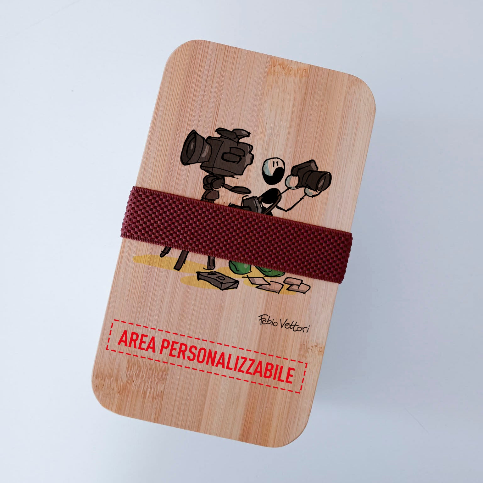 Scatola Porta Pranzo con coperchio in bambù e Posate Personalizzata soggetto "Fotografi"