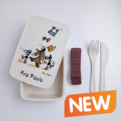Scatola Porta Pranzo con Fascia Porta Posate Personalizzata soggetto "Frate"