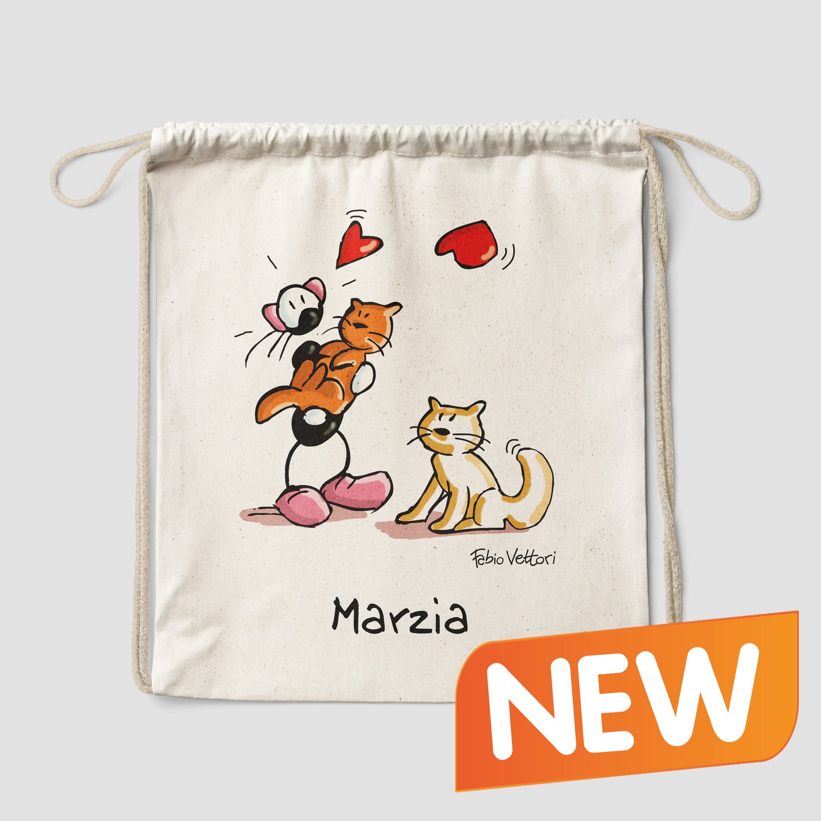 Sacca zaino personalizzata in cotone soggetto "Gatti"