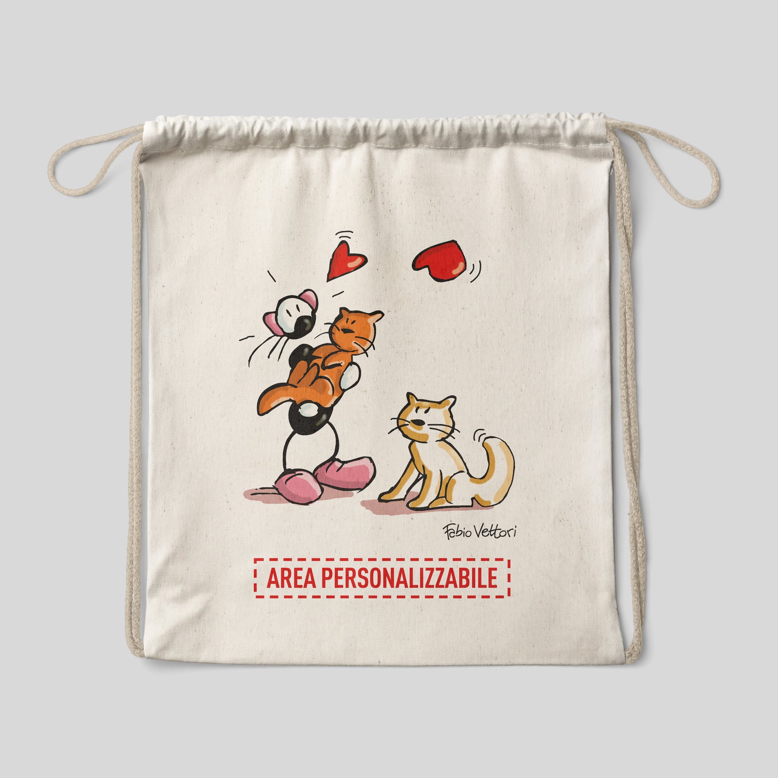 Sacca zaino personalizzata in cotone soggetto "Gatti"