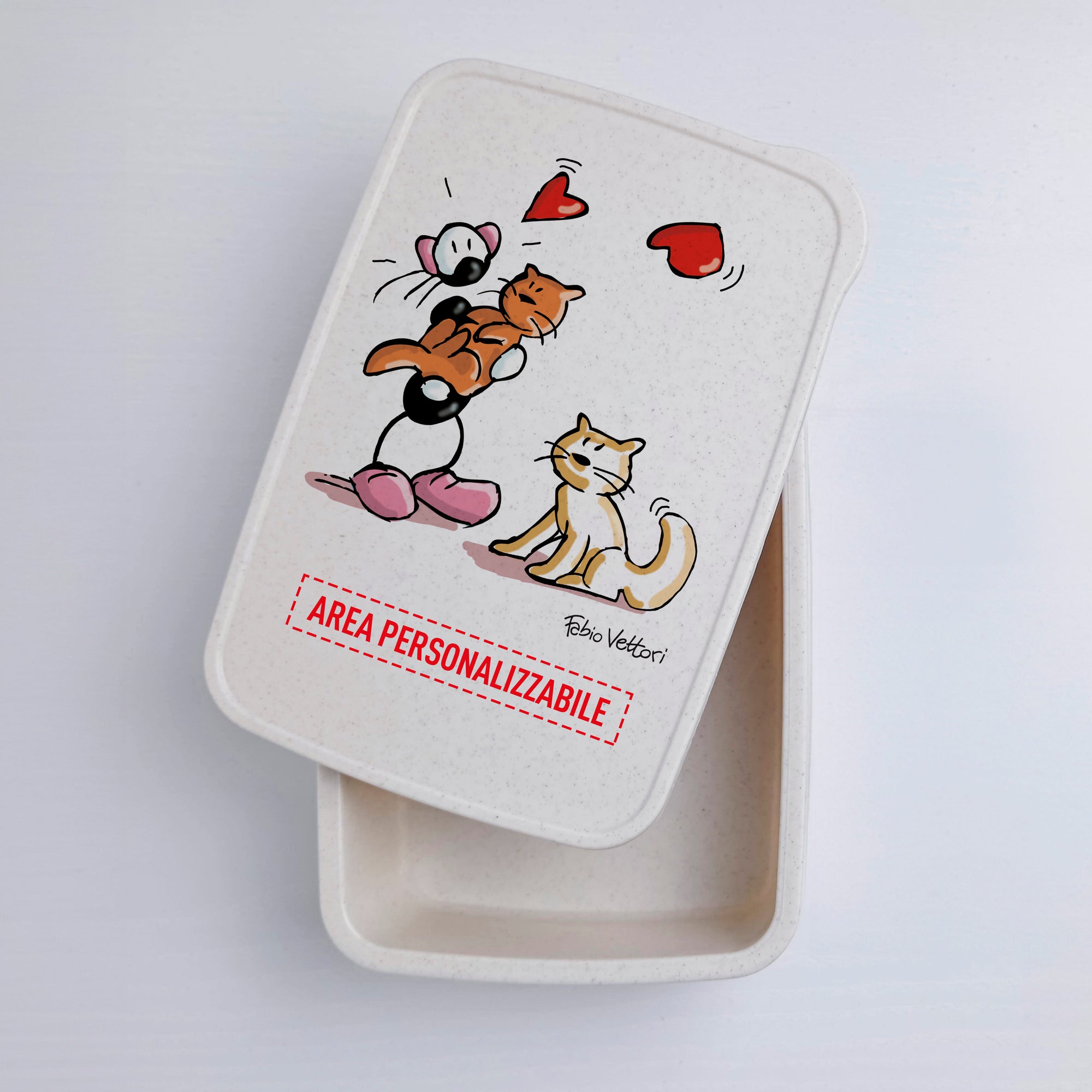 Scatola Porta Pranzo con Fascia Porta Posate Personalizzata soggetto "Gatti"
