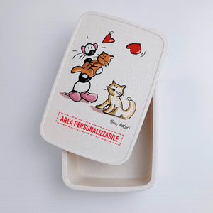 Lunch Box with Cutlery Holder Band Personalized with "Cats" Theme