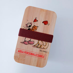 Scatola Porta Pranzo con coperchio in bambù e Posate Personalizzata soggetto "Gatti"