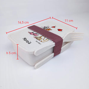 Lunch Box with Cutlery Holder Band Personalized with "Cats" Theme