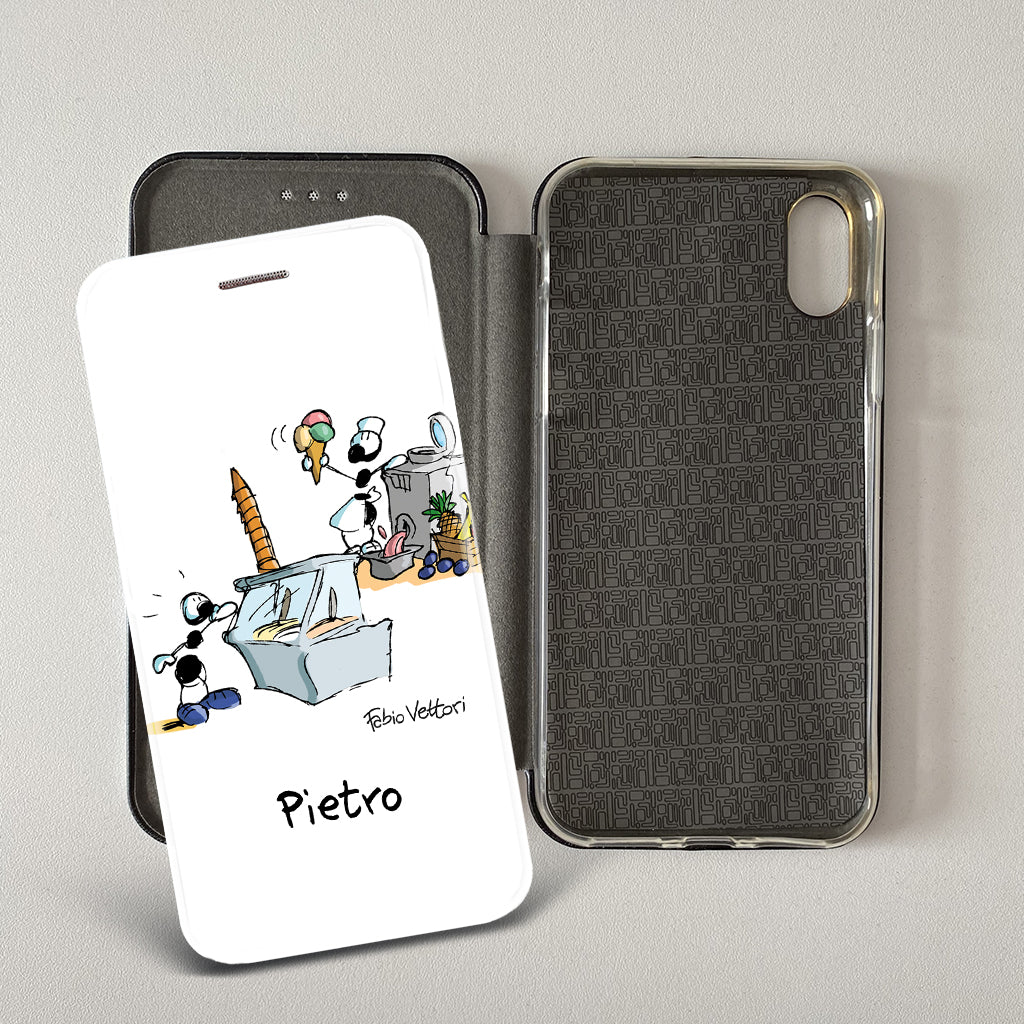 Customized artistic cover for Smartphone subject "Pizza Chef" model with "Book" opening