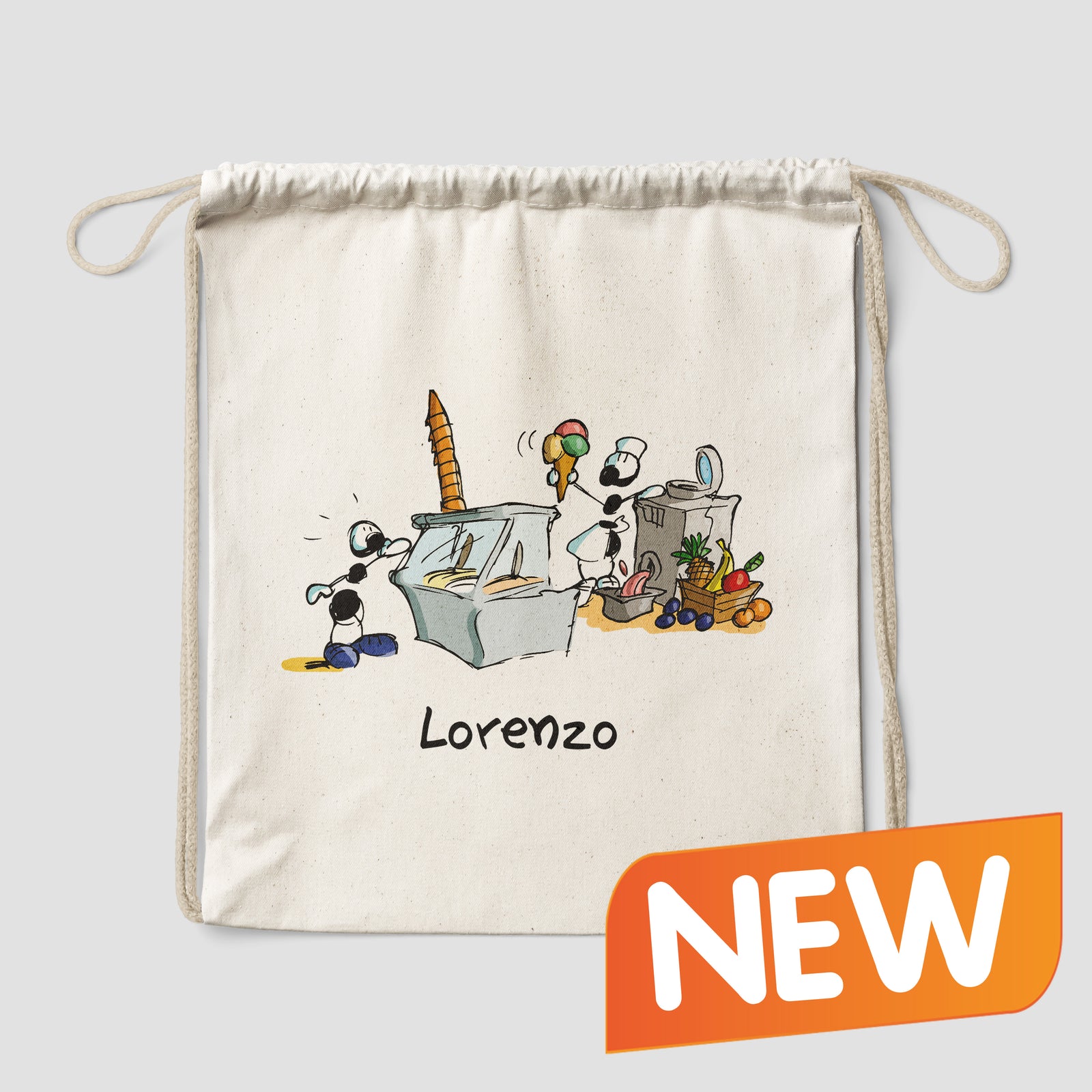 Sacca zaino personalizzata in cotone soggetto "Gelataio"