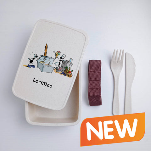 Scatola Porta Pranzo con Fascia Porta Posate Personalizzata soggetto "Gelataio"