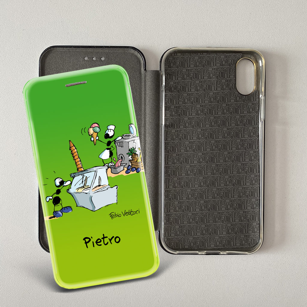 Customized artistic cover for Smartphone subject "Pizza Chef" model with "Book" opening