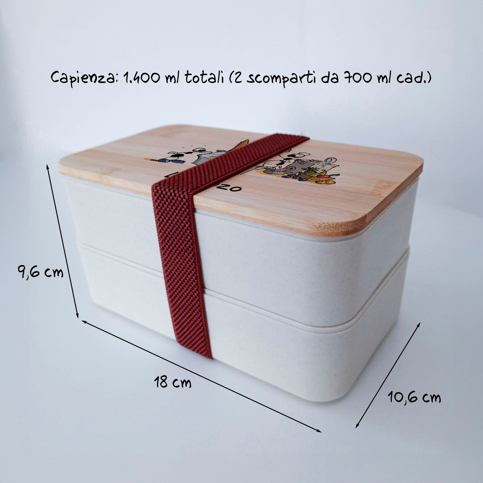 Scatola Porta Pranzo con coperchio in bambù e Posate Personalizzata soggetto "Gelataio"