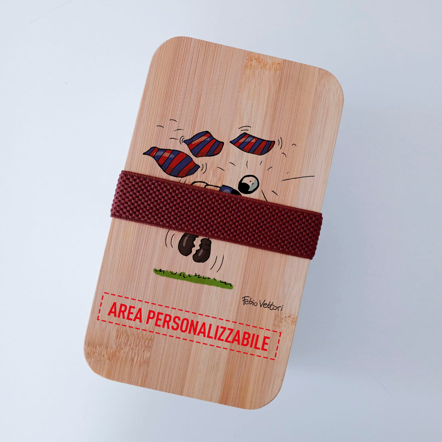 Scatola Porta Pranzo con coperchio in bambù e Posate Personalizzata soggetto "Genoa"