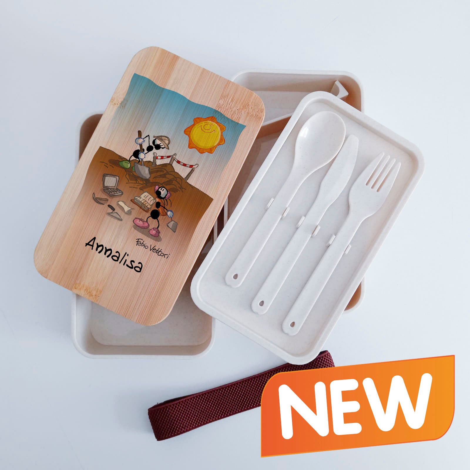 Scatola Porta Pranzo con coperchio in bambù e Posate Personalizzata soggetto "Geologi"
