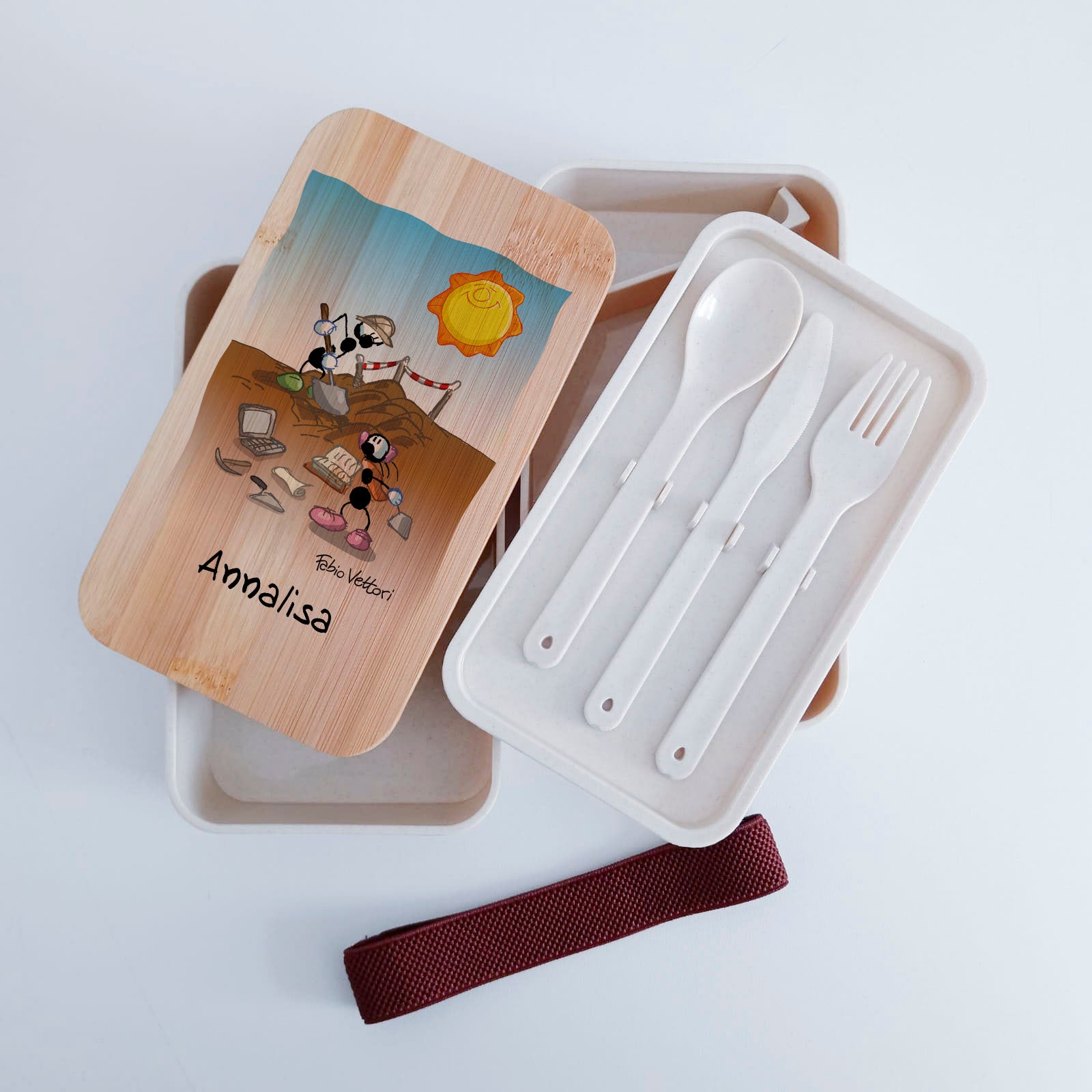 Scatola Porta Pranzo con coperchio in bambù e Posate Personalizzata soggetto "Geologi"
