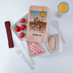 Scatola Porta Pranzo con coperchio in bambù e Posate Personalizzata soggetto "Geologi"