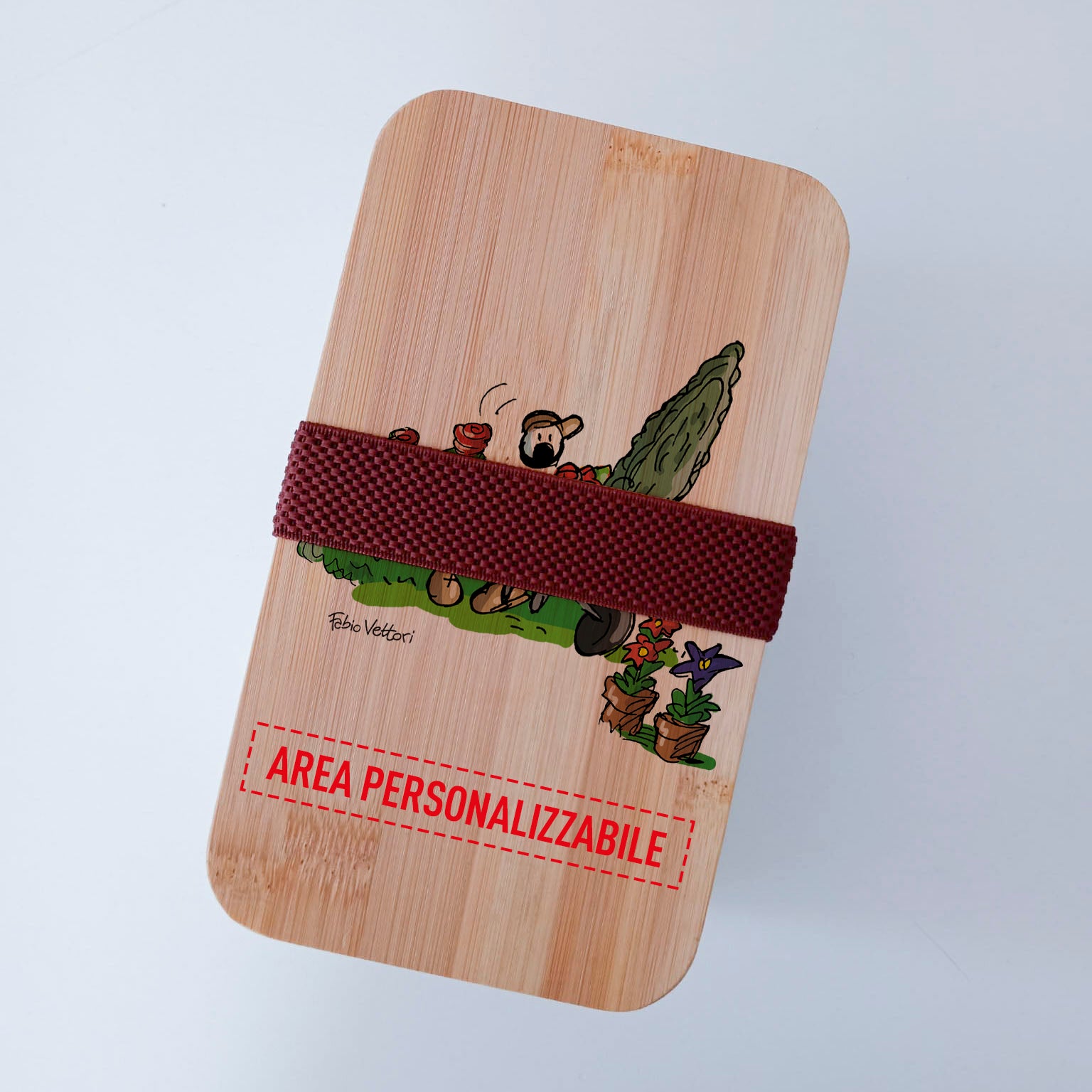 Scatola Porta Pranzo con coperchio in bambù e Posate Personalizzata soggetto "Giardiniere"