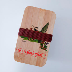 Scatola Porta Pranzo con coperchio in bambù e Posate Personalizzata soggetto "Giardiniere"