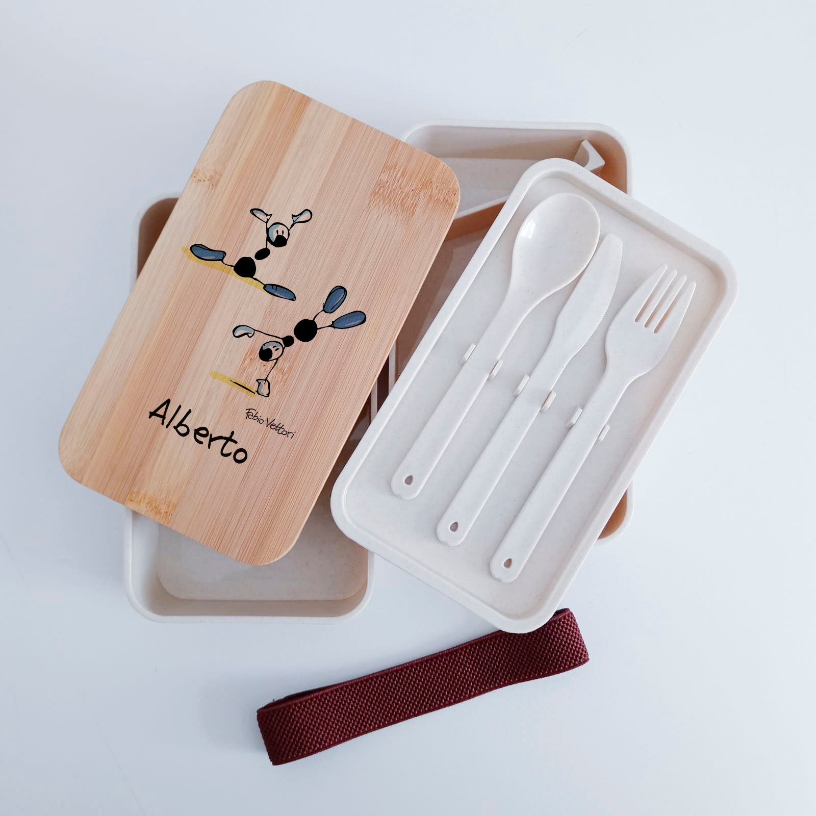 Scatola Porta Pranzo con coperchio in bambù e Posate Personalizzata soggetto "Ginnasta"