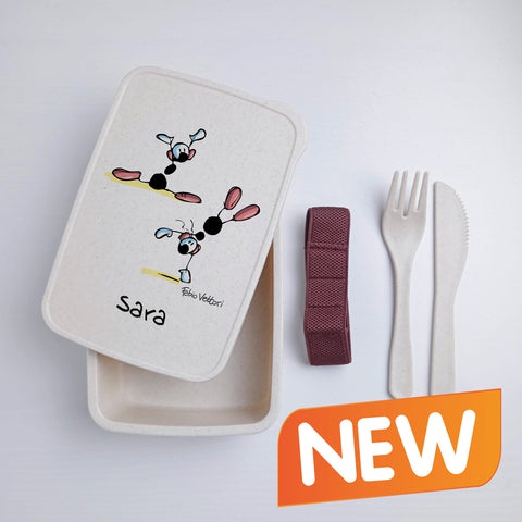Scatola Porta Pranzo con Fascia Porta Posate Personalizzata soggetto "Ginnasta"