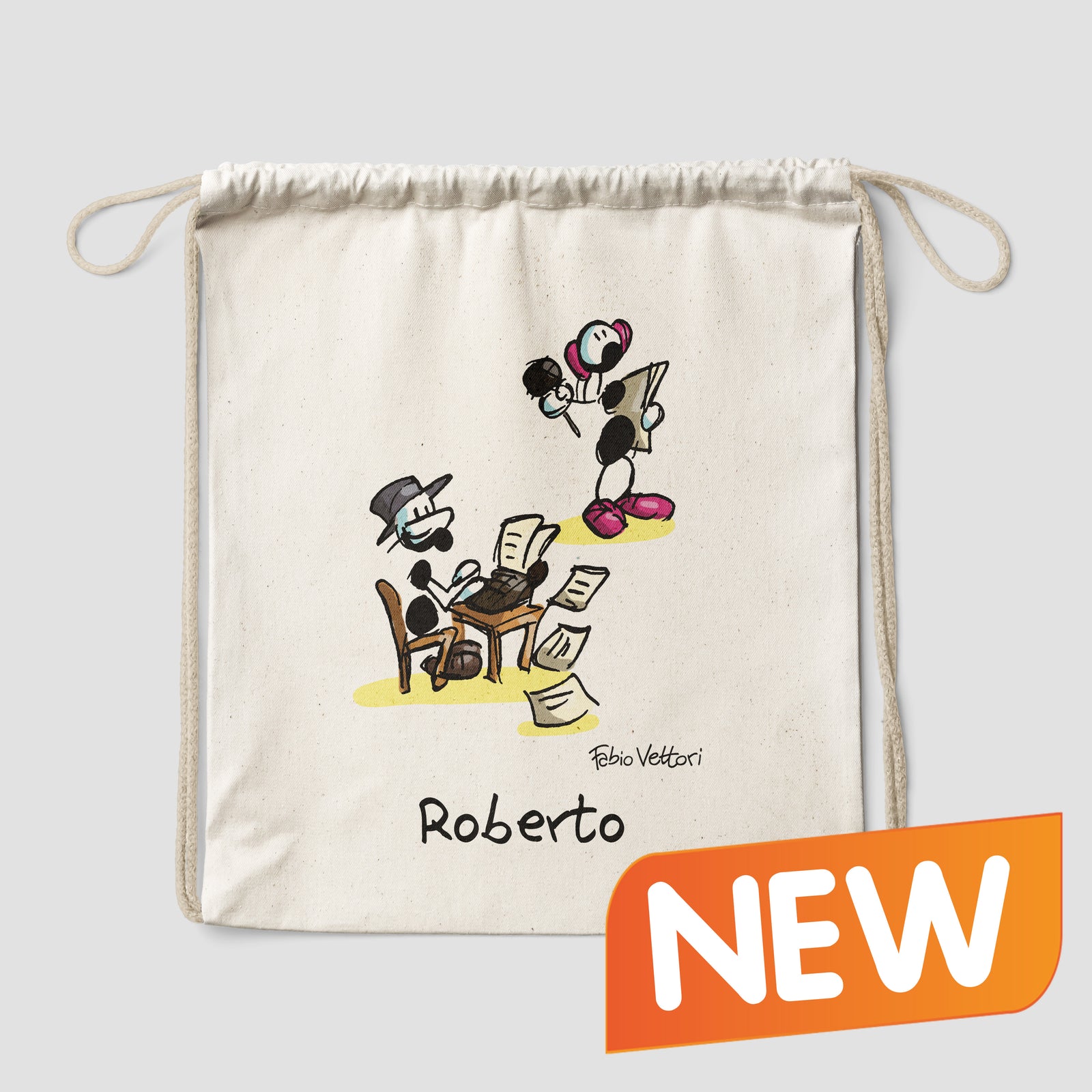 Sacca zaino personalizzata in cotone soggetto "Giornalisti"