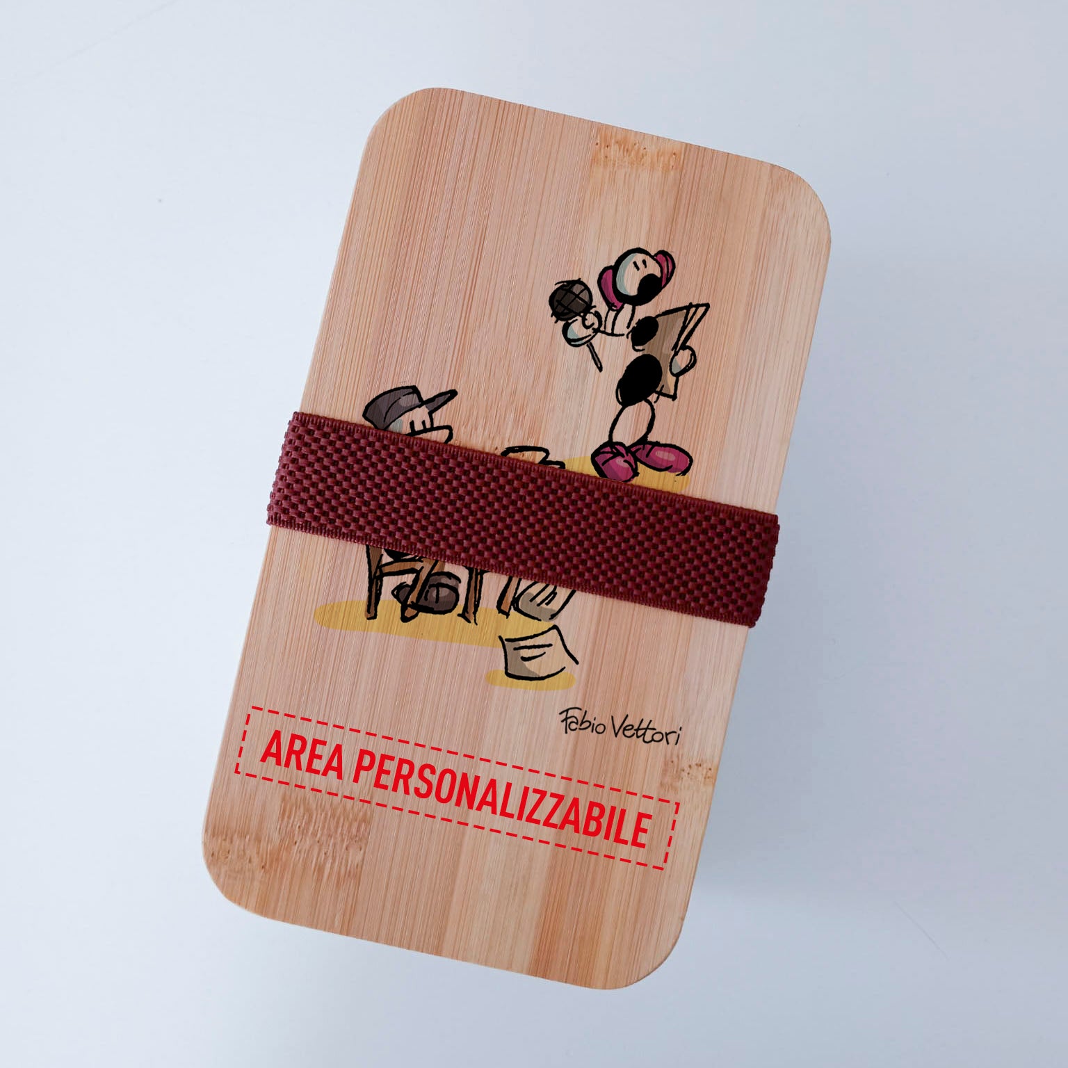 Scatola Porta Pranzo con coperchio in bambù e Posate Personalizzata soggetto "Giornalisti"