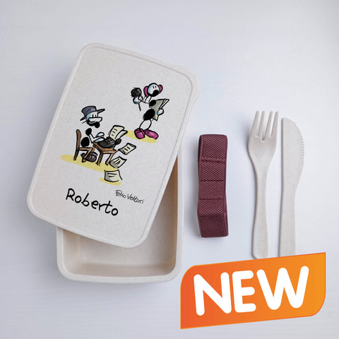 Scatola Porta Pranzo con Fascia Porta Posate Personalizzata soggetto "Giornalisti"