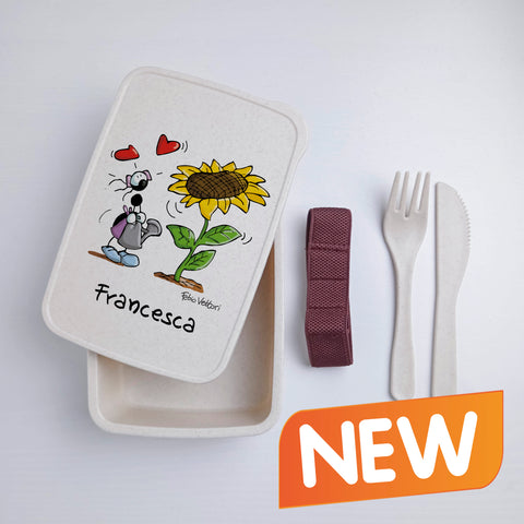 Scatola Porta Pranzo con Fascia Porta Posate Personalizzata soggetto "Girasole"