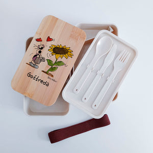 Lunch Box with Cutlery Holder Band Personalized "Sunflower" Theme