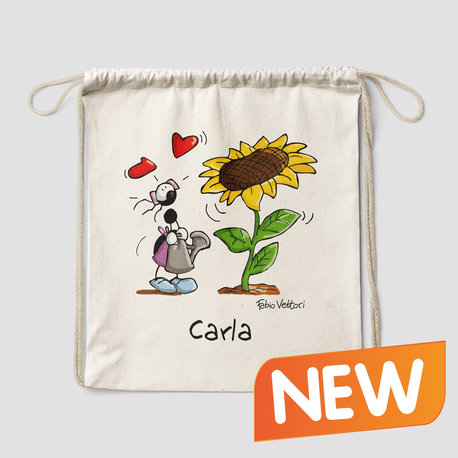 Sacca zaino personalizzata in cotone soggetto "Girasole"