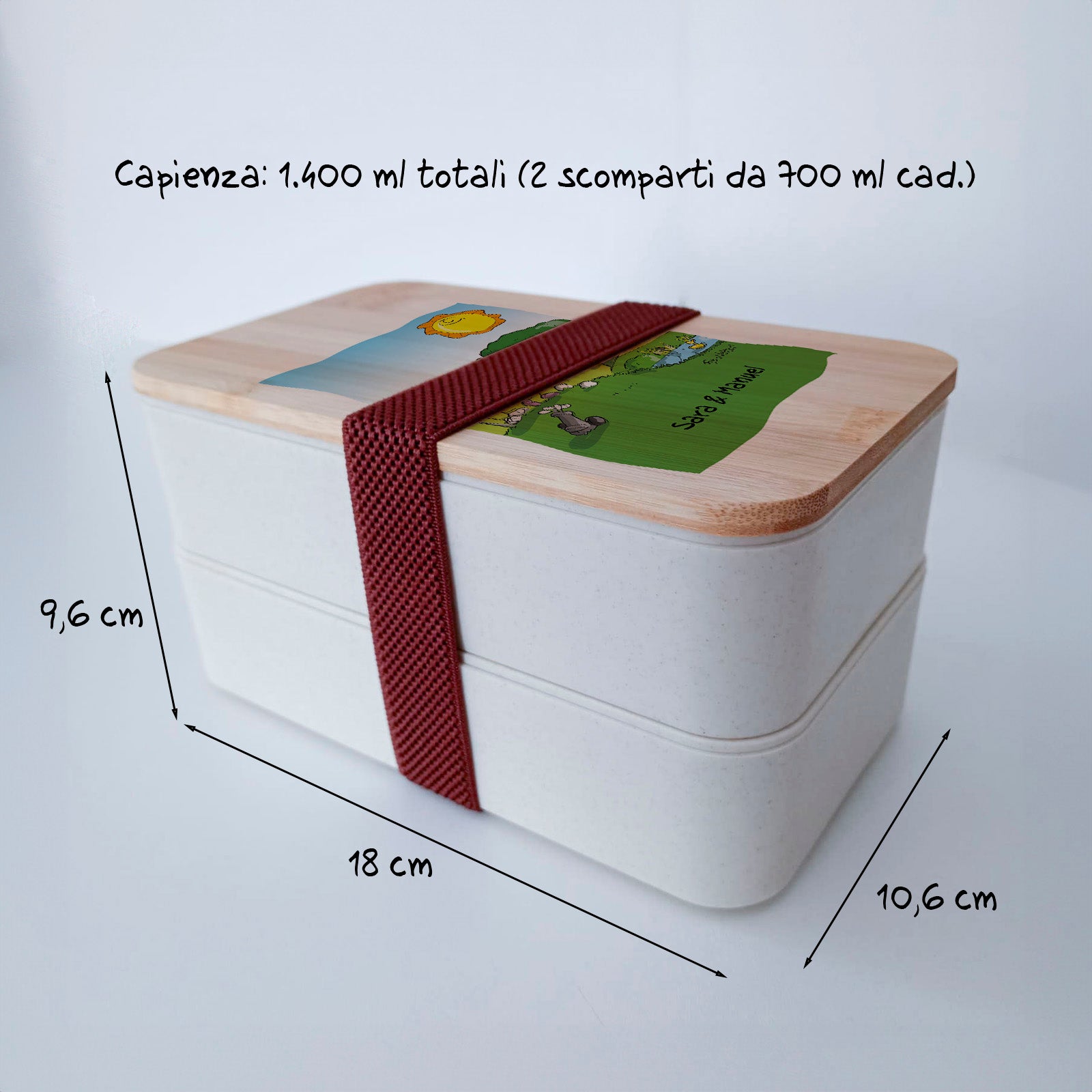 Scatola Porta Pranzo con coperchio in bambù e Posate Personalizzata soggetto "Golf"