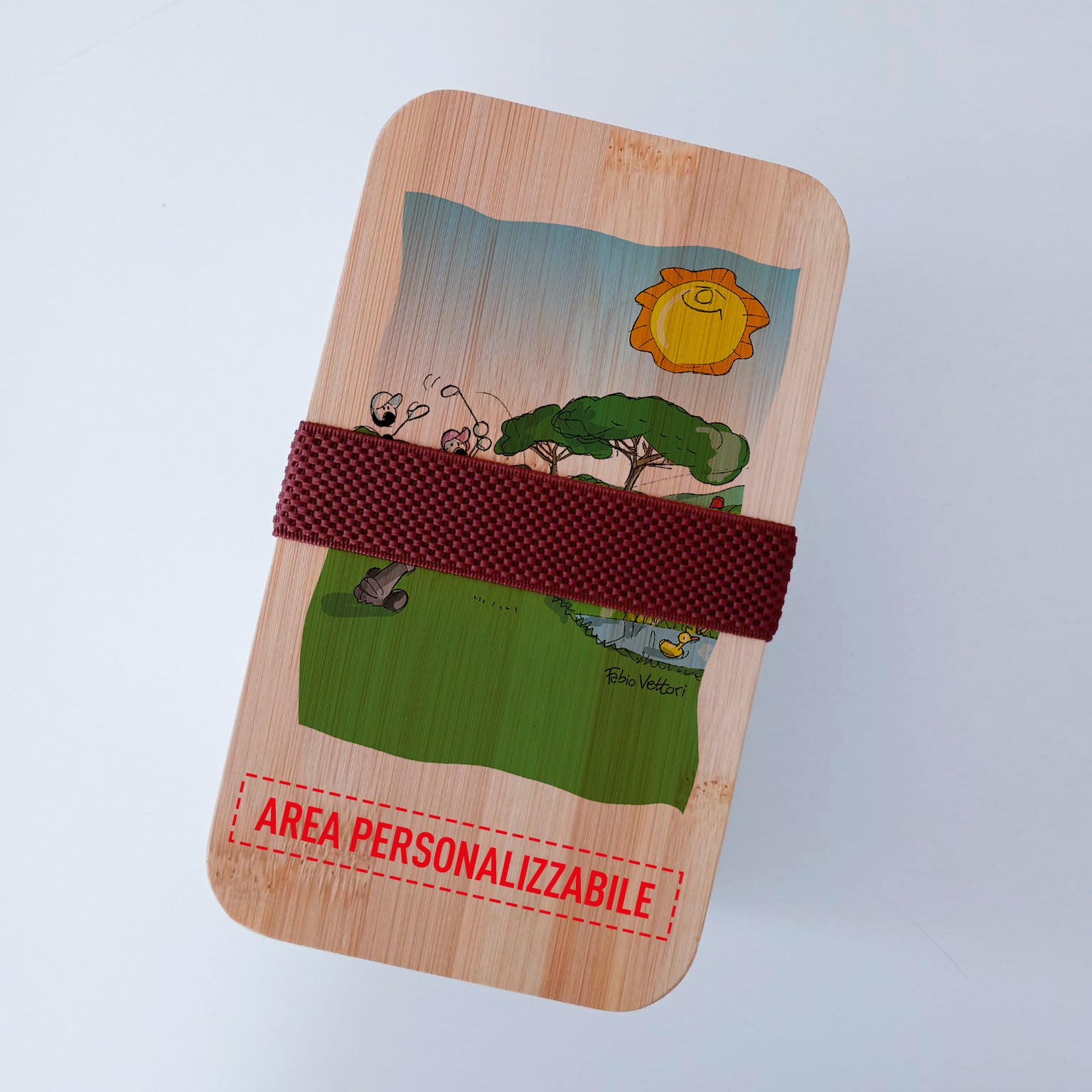 Scatola Porta Pranzo con coperchio in bambù e Posate Personalizzata soggetto "Golf"