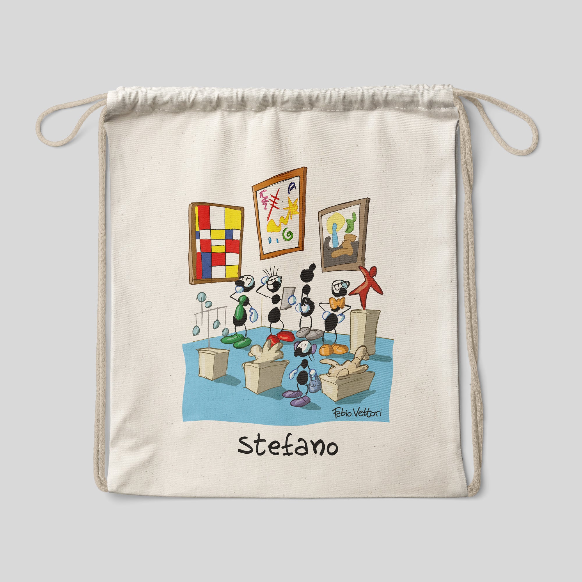 Sacca zaino personalizzata in cotone soggetto "Guida museale"