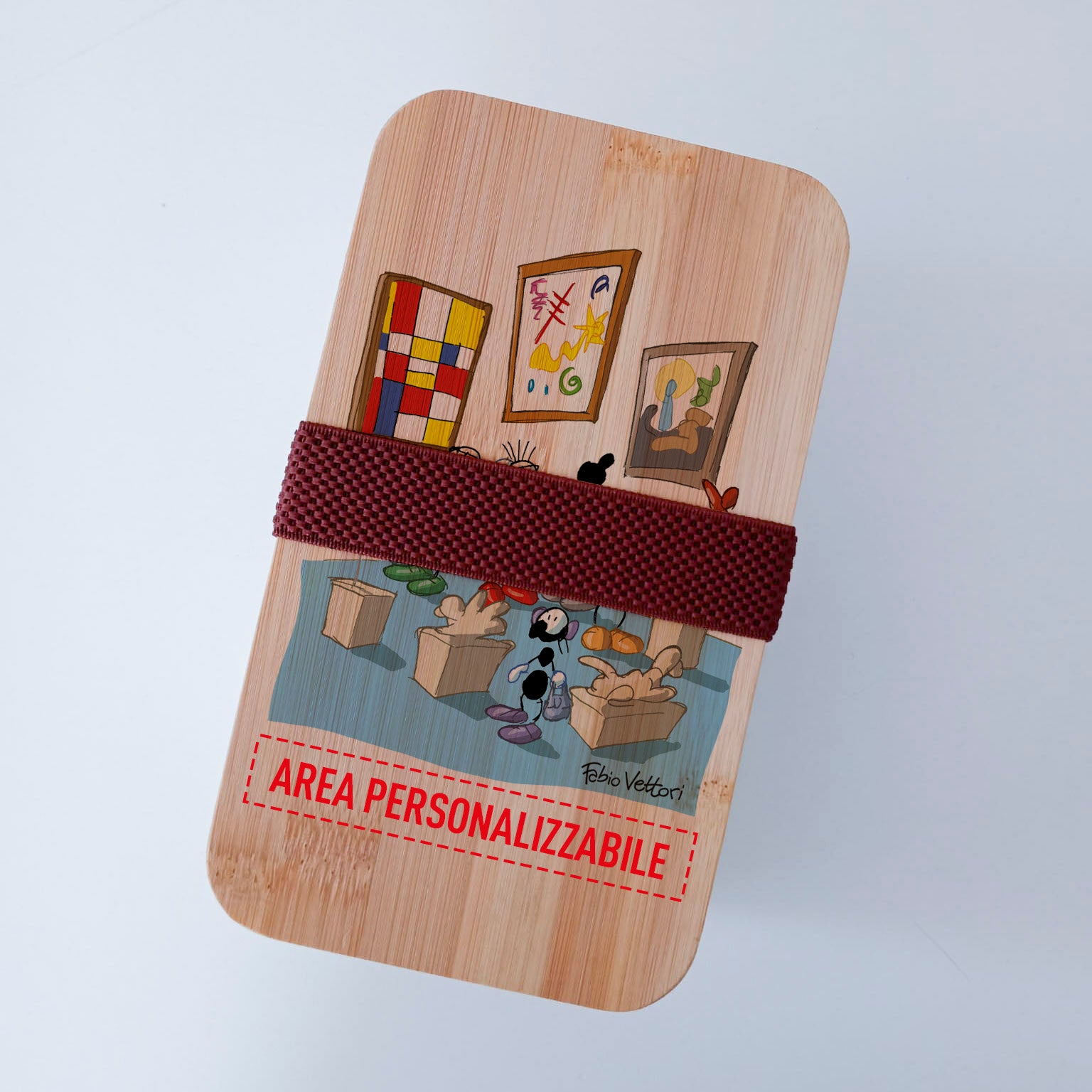 Lunch Box with Cutlery Holder Band Personalized "Museum Guide" Subject