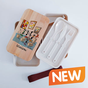Lunch Box with Cutlery Holder Band Personalized "Museum Guide" Subject