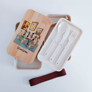 Lunch Box with Cutlery Holder Band Personalized "Museum Guide" Subject