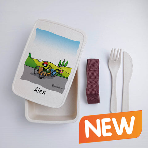 Scatola Porta Pranzo con Fascia Porta Posate Personalizzata soggetto "Handbike"