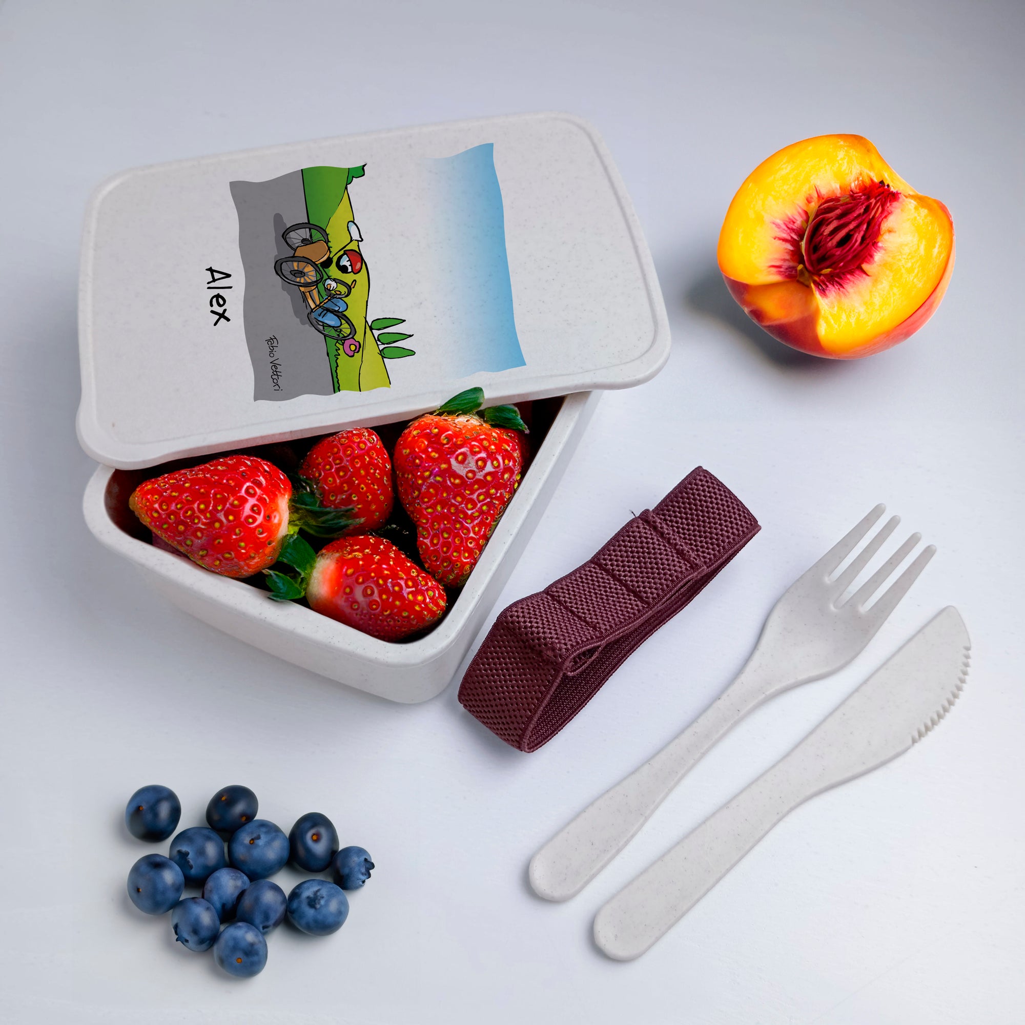 Scatola Porta Pranzo con Fascia Porta Posate Personalizzata soggetto "Handbike"