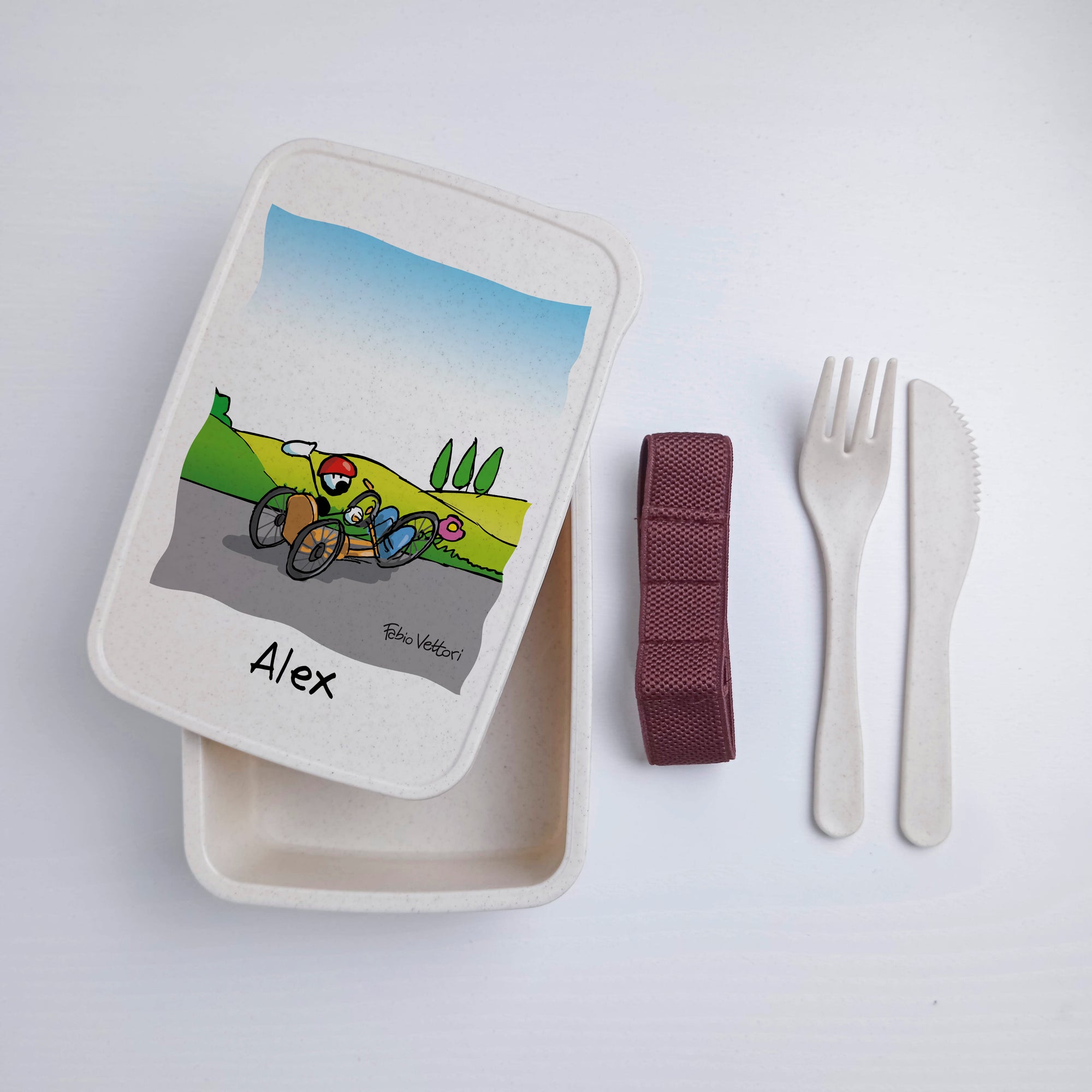 Scatola Porta Pranzo con Fascia Porta Posate Personalizzata soggetto "Handbike"
