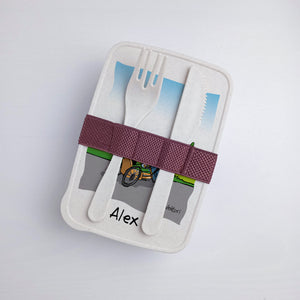 Scatola Porta Pranzo con Fascia Porta Posate Personalizzata soggetto "Handbike"
