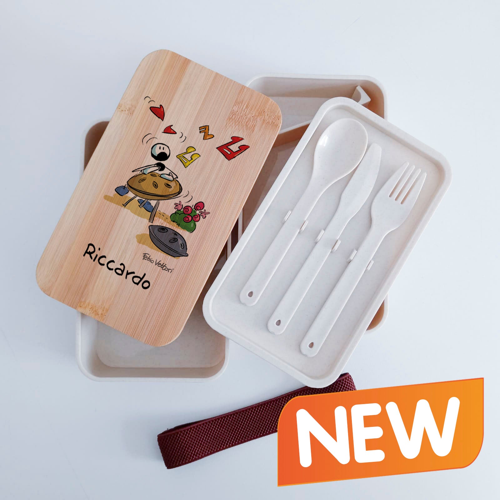Lunch Box with Cutlery Holder Band Personalized "Handpan" Subject