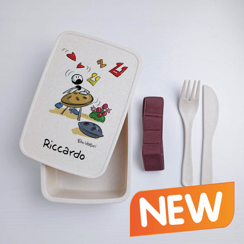 Scatola Porta Pranzo con Fascia Porta Posate Personalizzata soggetto "Handpan"