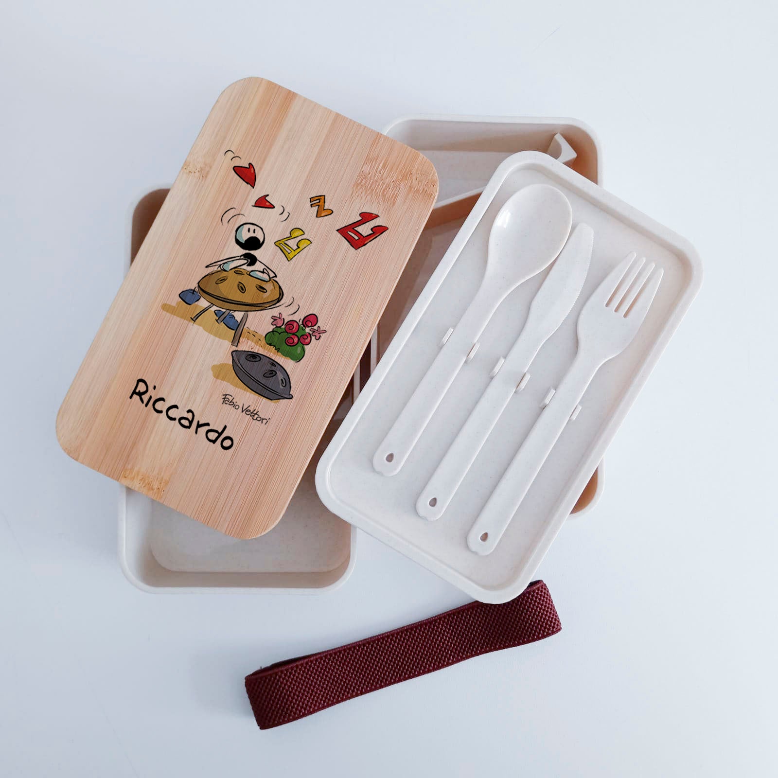 Lunch Box with Cutlery Holder Band Personalized "Handpan" Subject