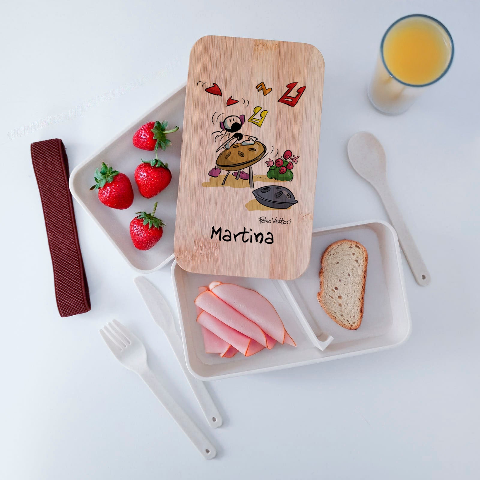Lunch Box with Cutlery Holder Band Personalized "Handpan" Subject
