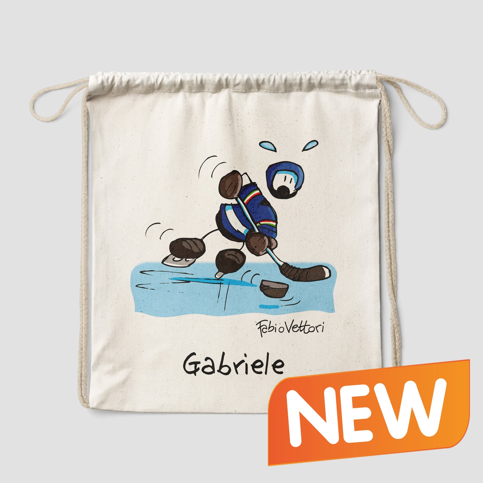 Sacca zaino personalizzata in cotone soggetto "Hockey"