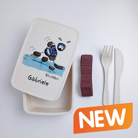 Scatola Porta Pranzo con Fascia Porta Posate Personalizzata soggetto "Hockey"