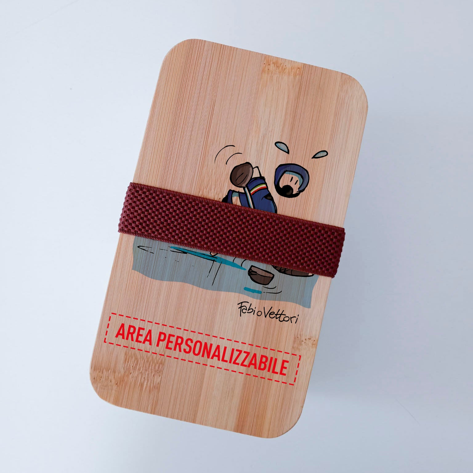 Scatola Porta Pranzo con coperchio in bambù e Posate Personalizzata soggetto "Hockey"