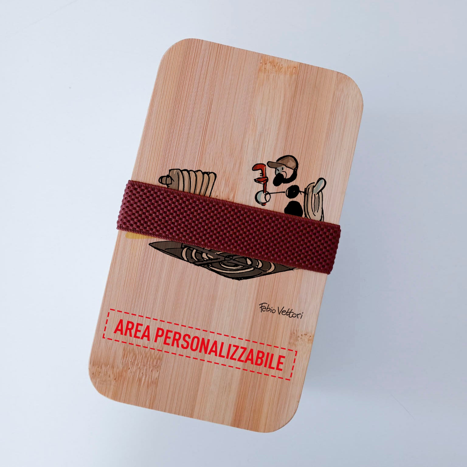 Scatola Porta Pranzo con coperchio in bambù e Posate Personalizzata soggetto "Idraulico"